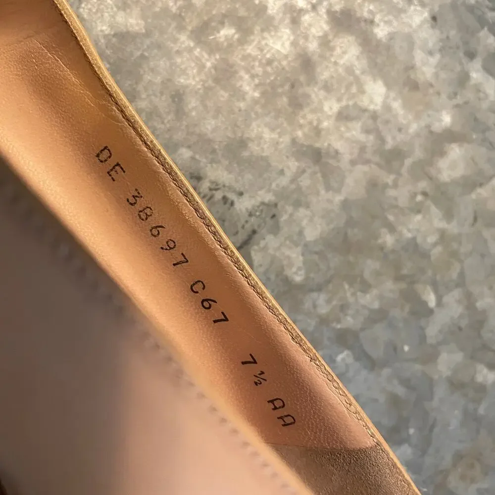 Vintage Salvatore Ferragamo Square Toe Heels 7.5 Italy Made Nude Beige Tan Logo - Picture 12 of 12